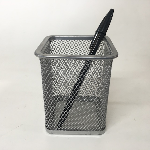 PEN HOLDER, Silver Grey Mesh - Square Tapered